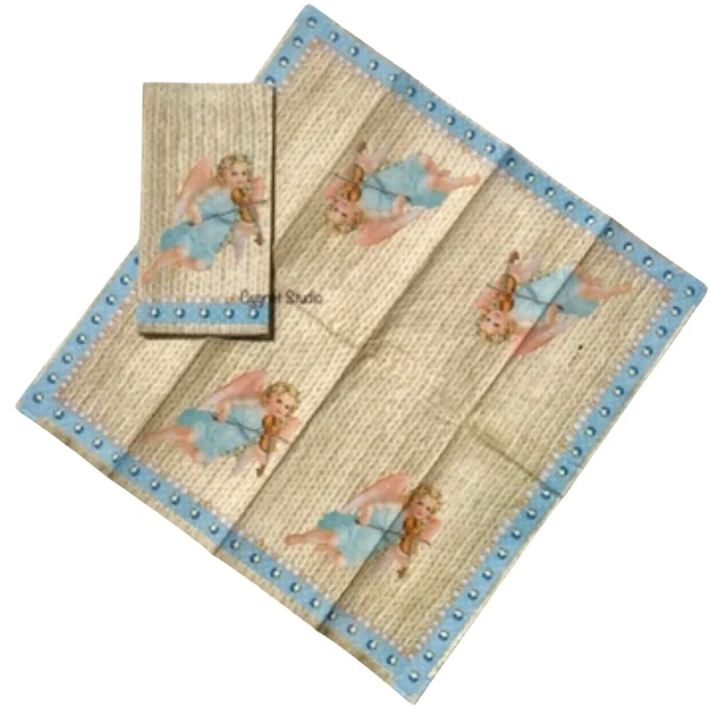 Set of Two (2) Blue Violin Angel Decoupage Pocket Tissues